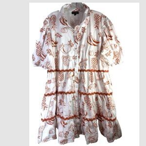 Meadow Rhodes Maxi Dress white XL red Hawaiian Tropical pineapple burnt orange